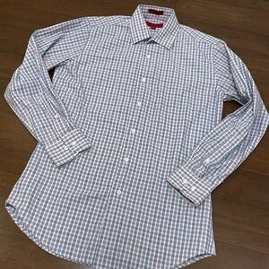 Bergamo New York blue Pink plaid fitted dress shirt
